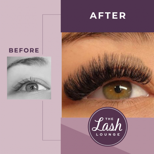 volume full set of eyelash extensions before and after
