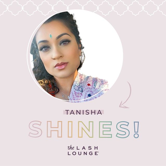 Tanisha, Lash Lounge guest, featured in a graphic template where the text reads "Tanisha SHINES!"