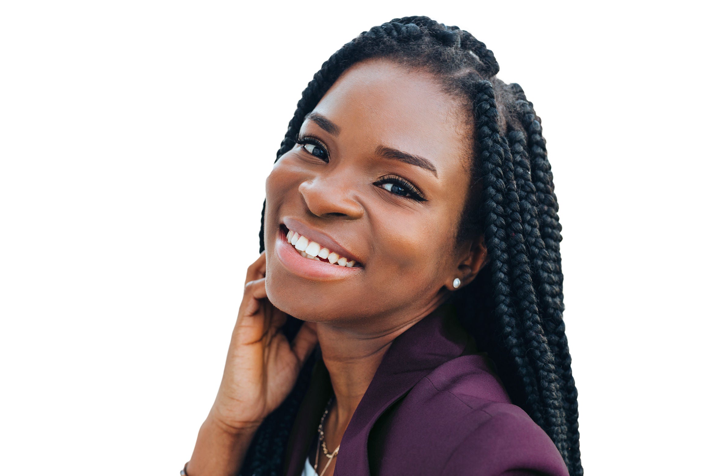 close-up of smiling black woman with lash extensions