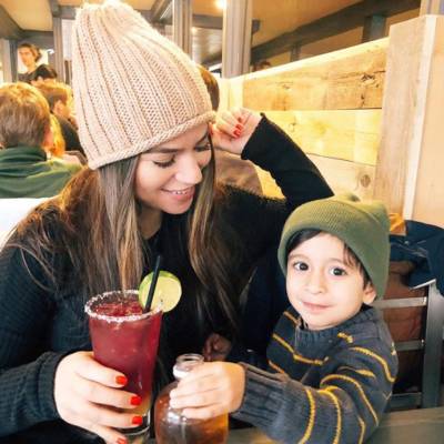 Lash Lounge guest Amanda and her son out to eat at a restaurant