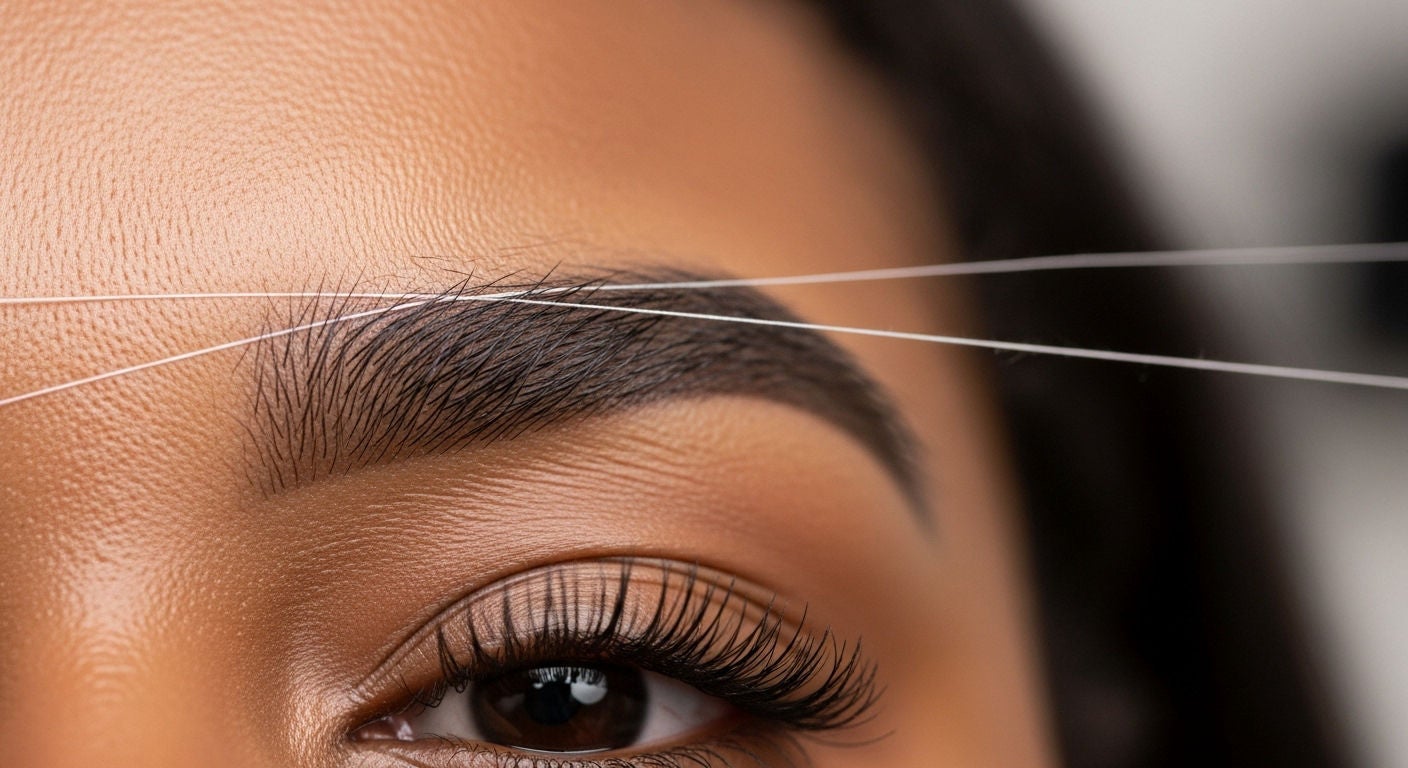 brow threading close-up