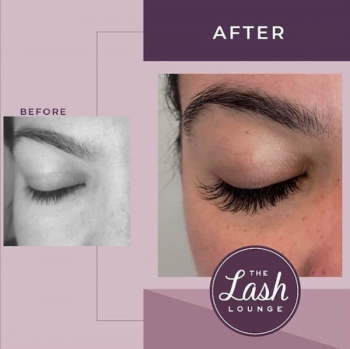 before and after of a classic eyelash extension look with a C curl from The Lash Lounge