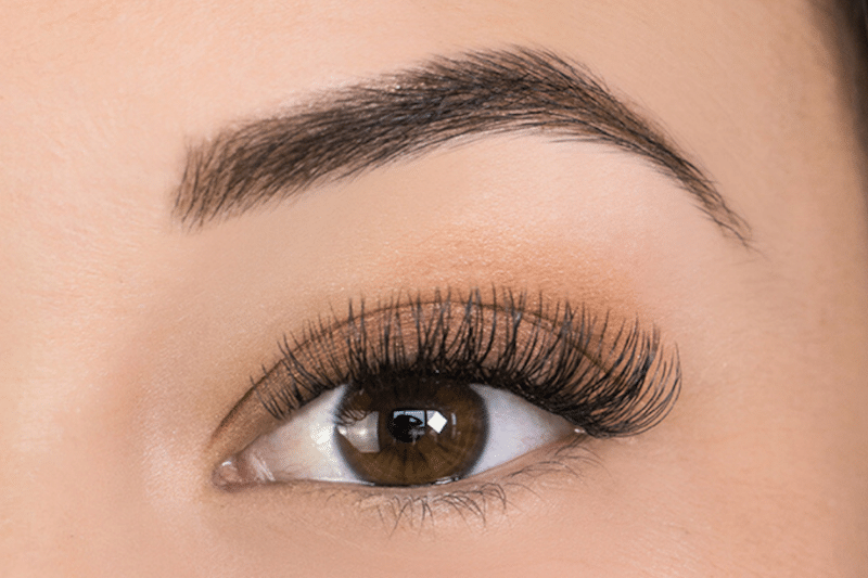 closeup of woman eye with lash extensions
