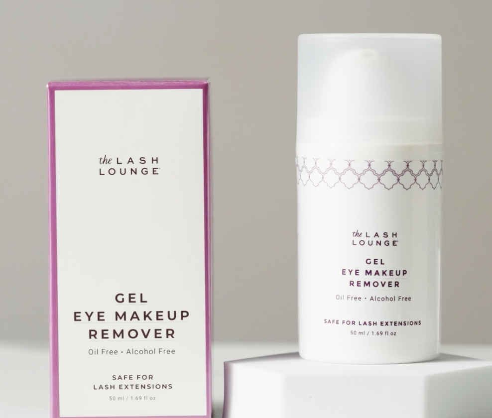 Gel eye makeup remover product box and bottle from The Lash Lounge