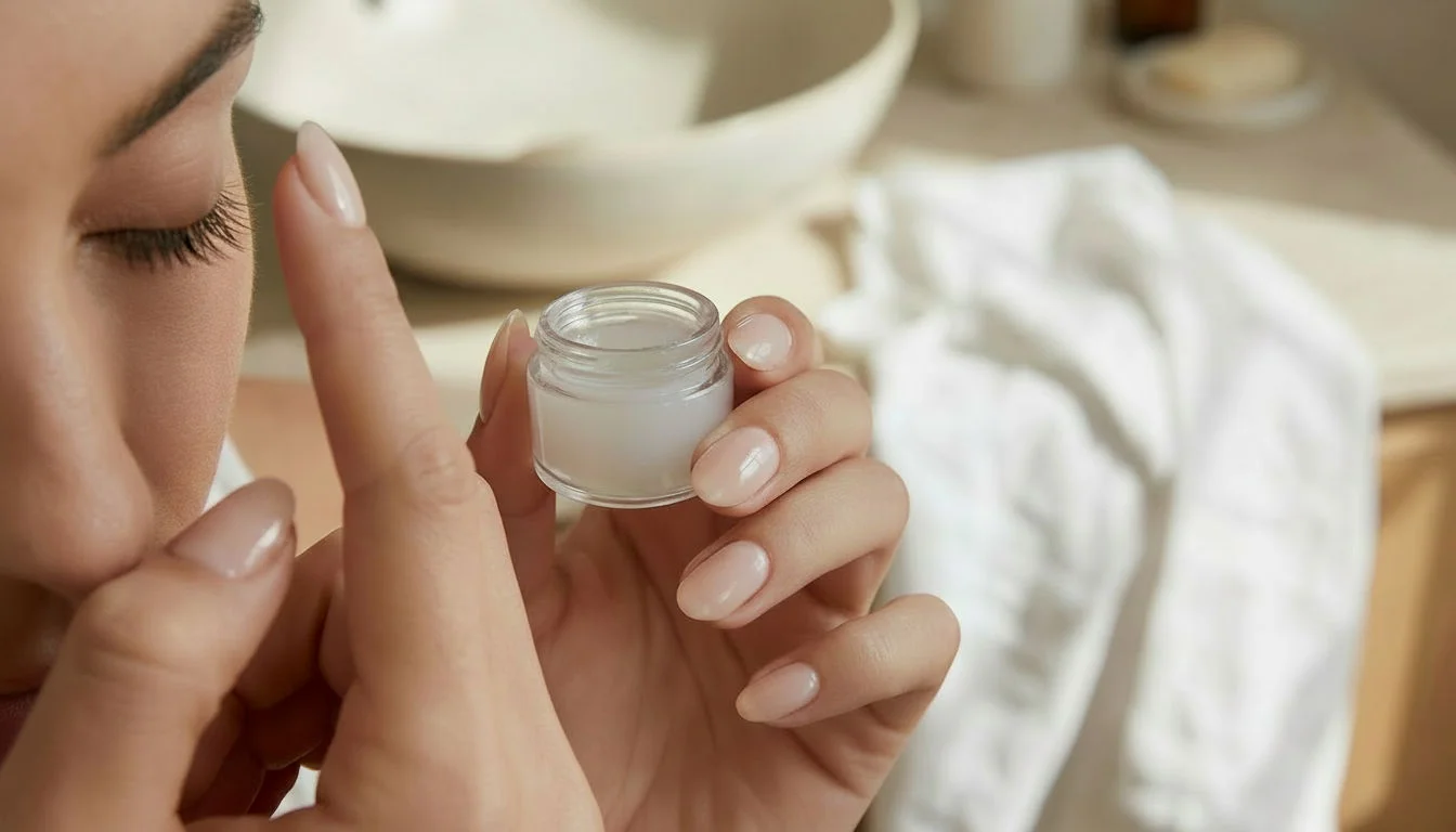 woman applying vaseline to eye