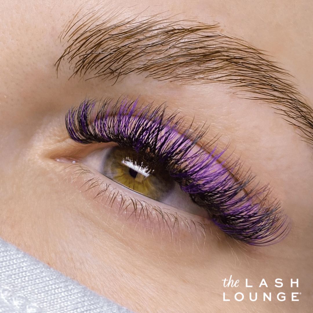 close-up of woman's multicolored purple lashes