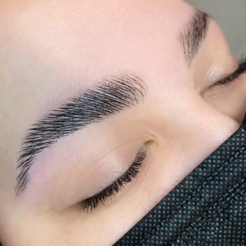 closeup of laminated eyebrows