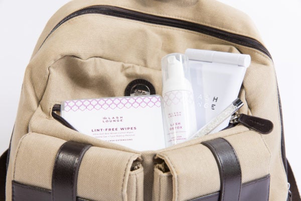 A backpack holding lash extension travel products