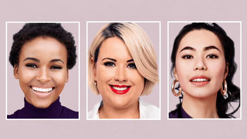 Three woman with different classic makeup looks and lash extensions
