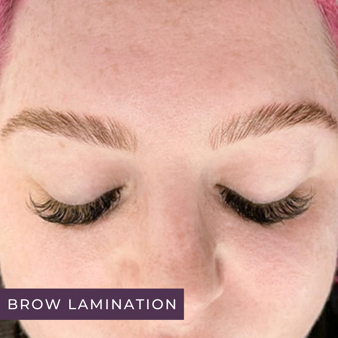 close-up of woman's face showing her eyebrows after brow lamination