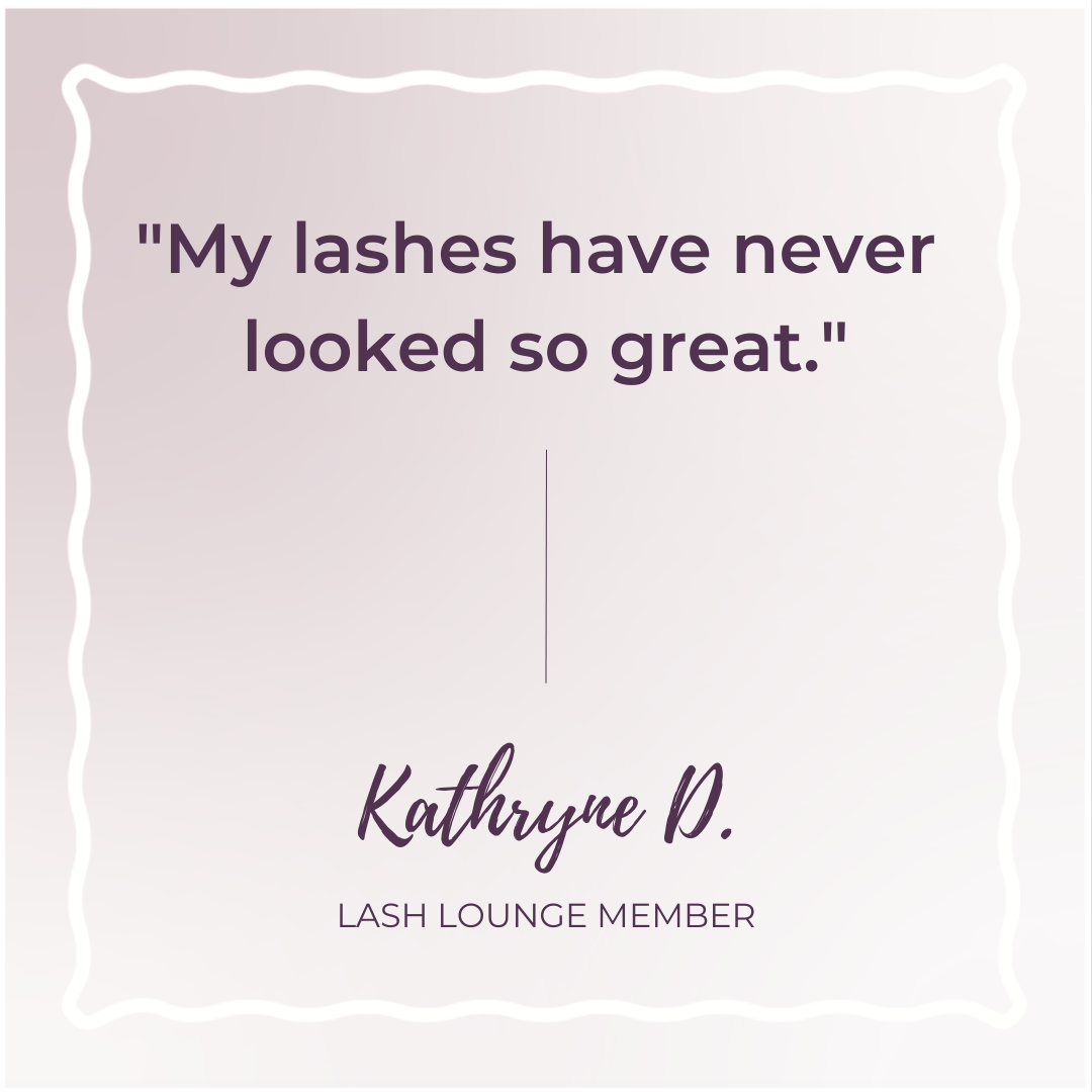lavender text box with positive review from Lash Lounge Member