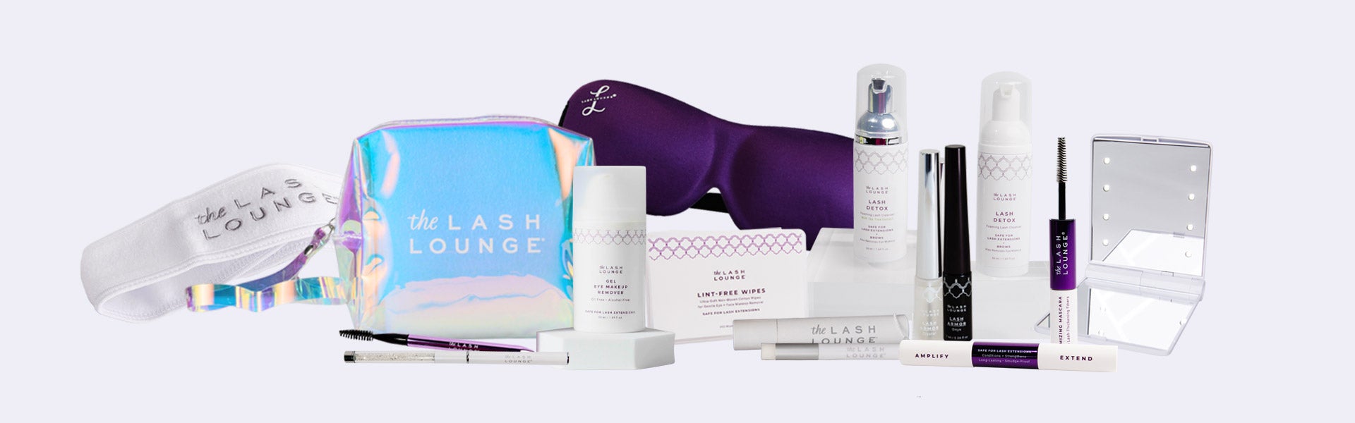 The Lash Lounge's retail product line collectively sitting together.