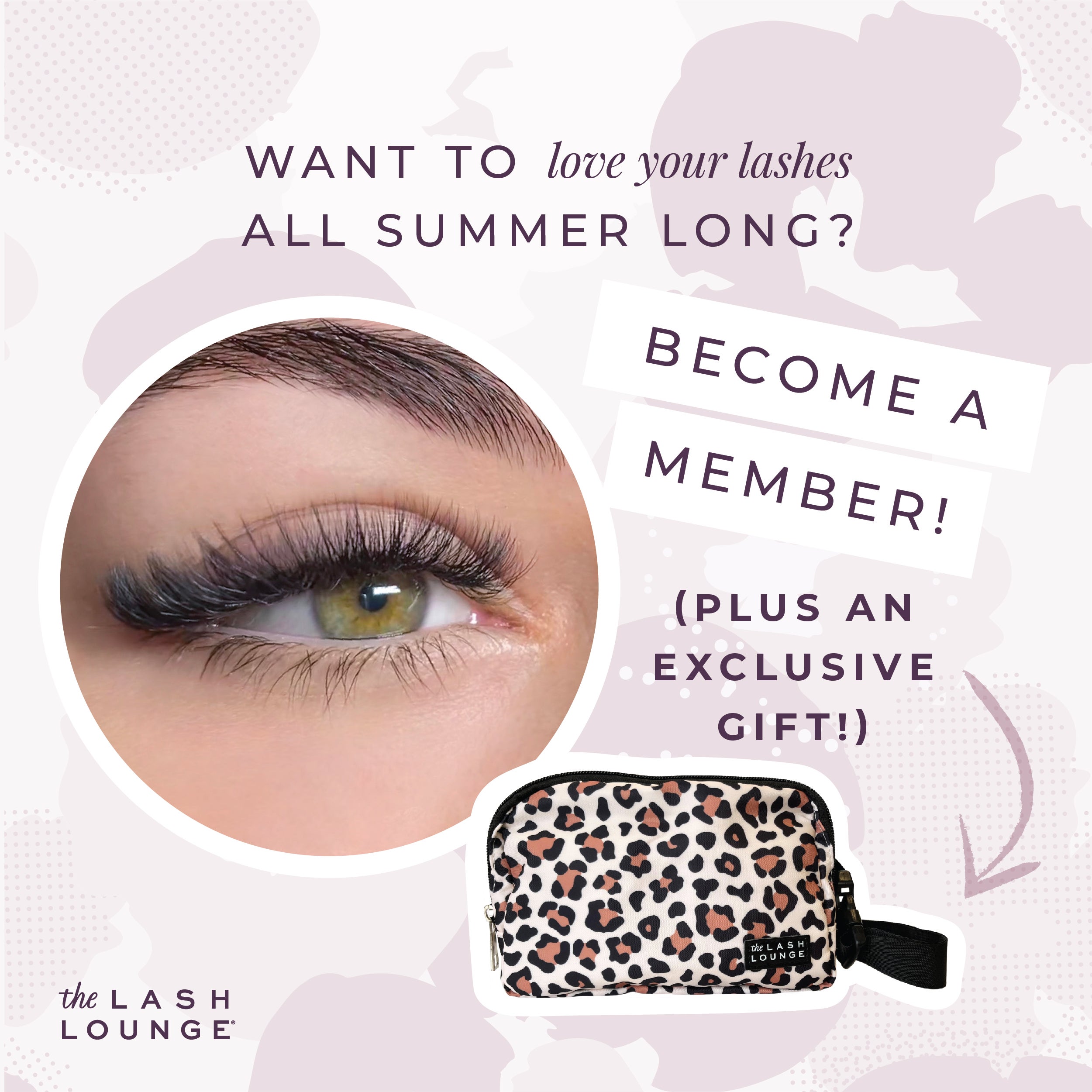 promo graphic with lash closeup and free gift of leopard bag