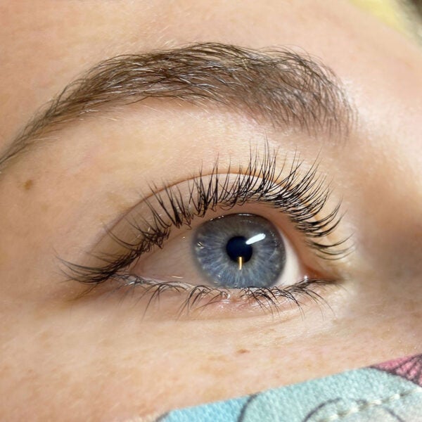 close-up of a woman's eye after a lash tint