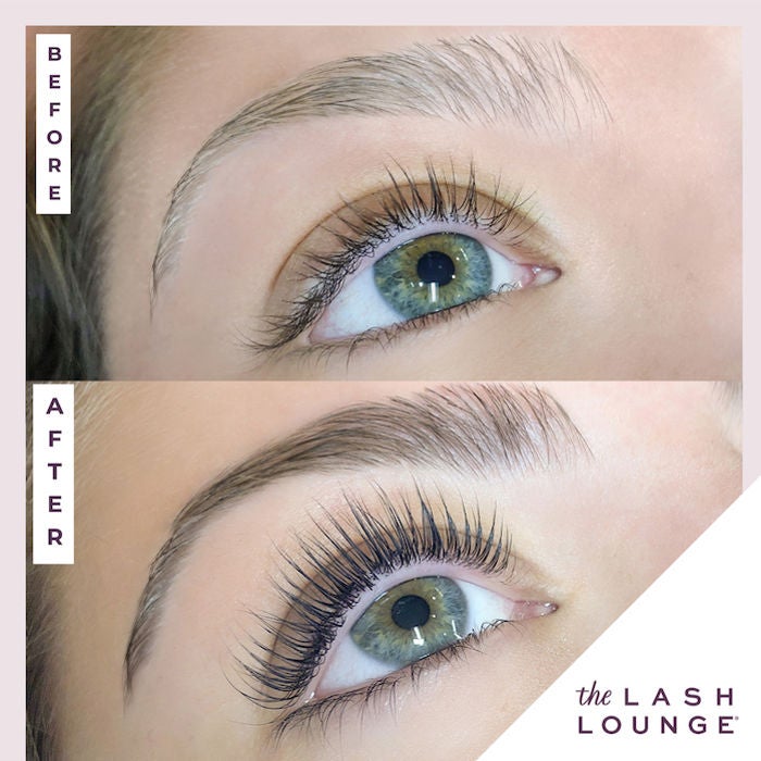 Before and after of lash lift and lash and brow tint.