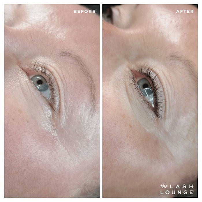 close-up before and after of a lash tint