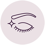 An icon of a closed eye sparkling with lash extensions.