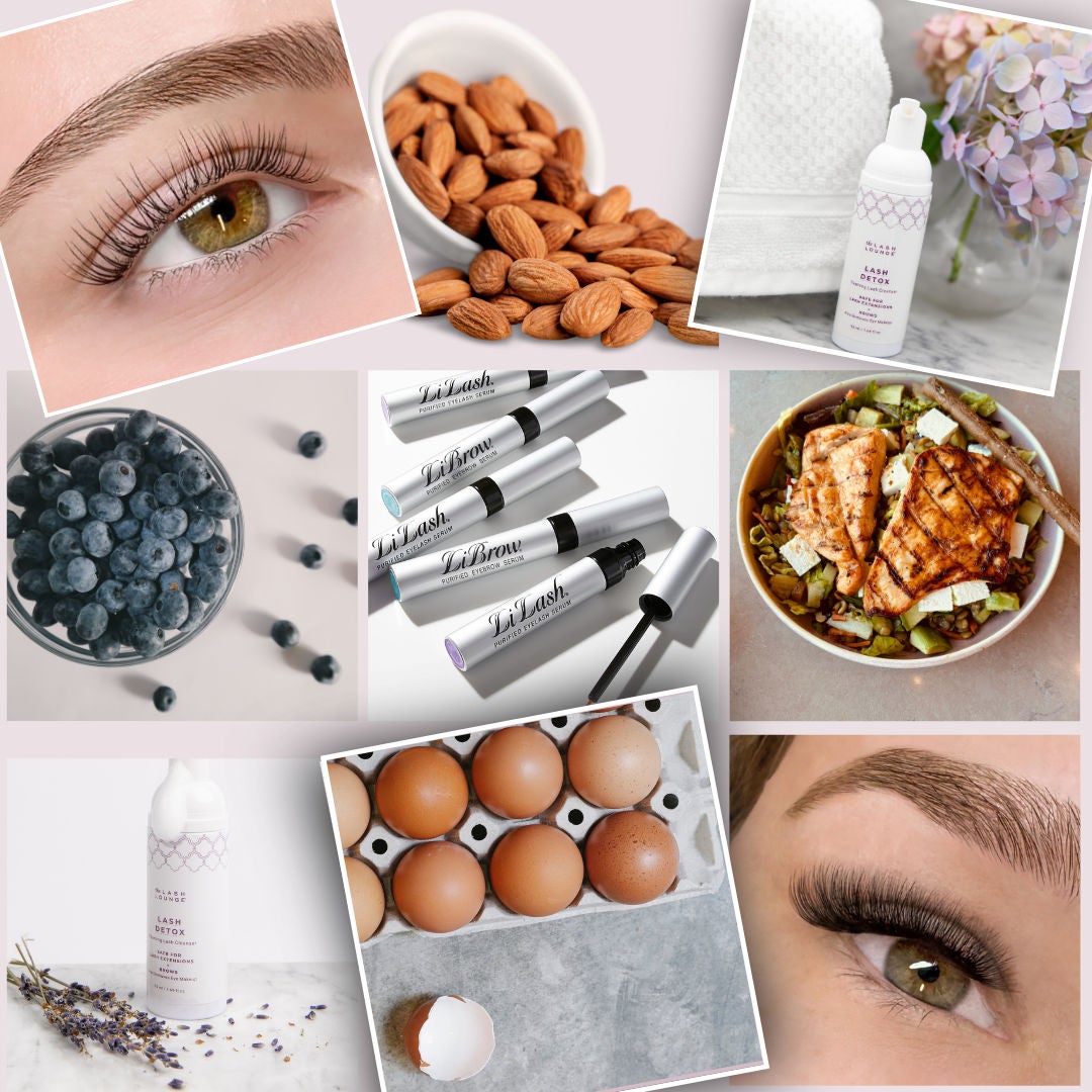 collage of items for growing lashes