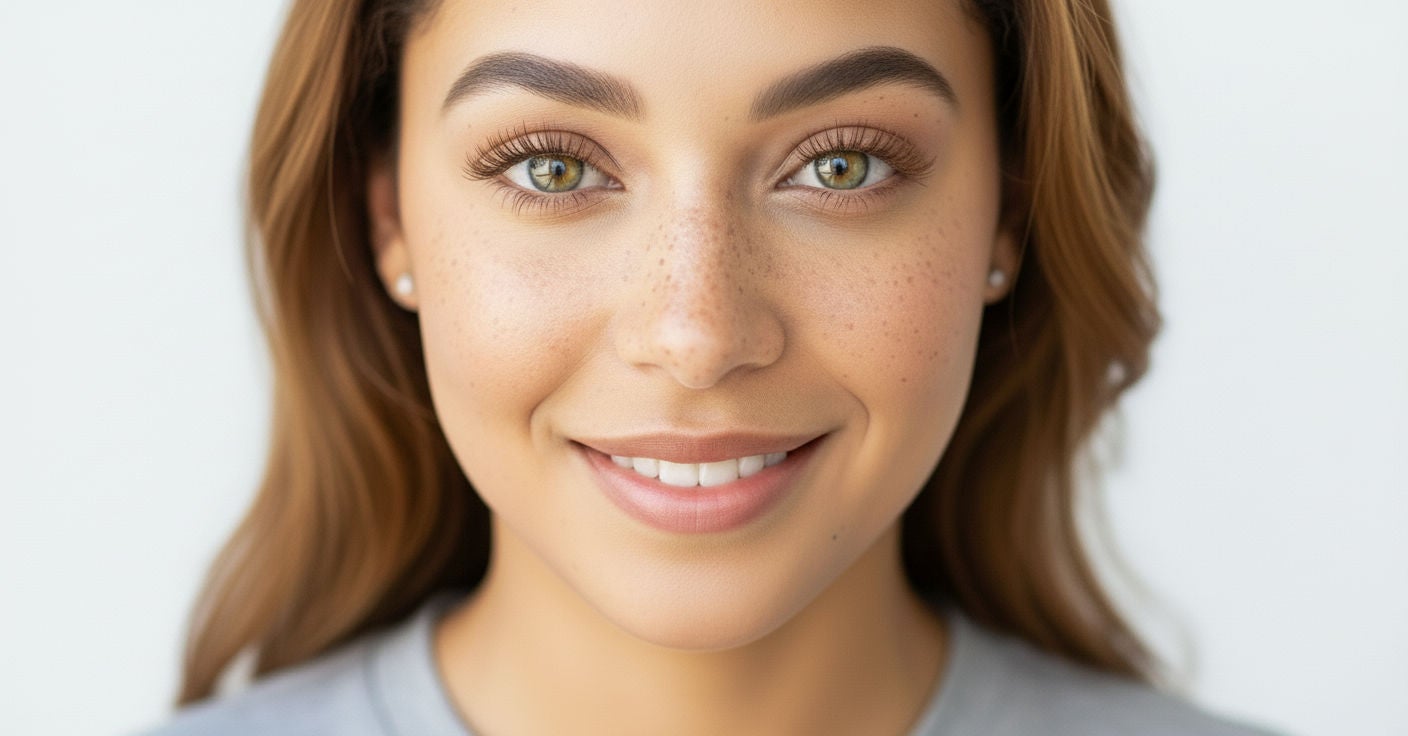 close-up woman with brown lashes