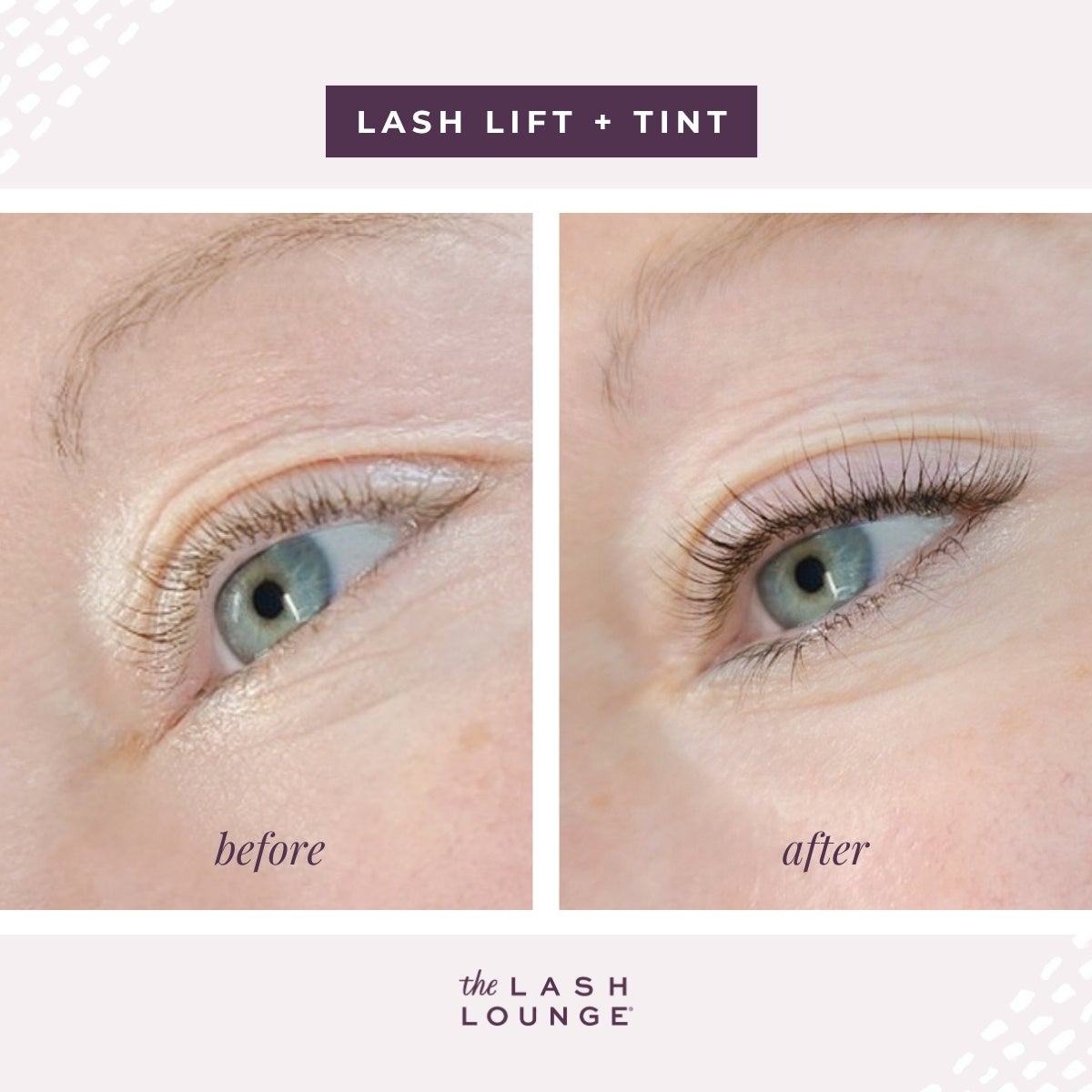 Lash lift and tint before and after comparison.